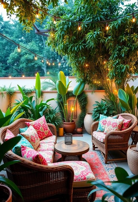 10 Best Boho Style Outdoor Decor Ideas 6 colorful patio seat cushions